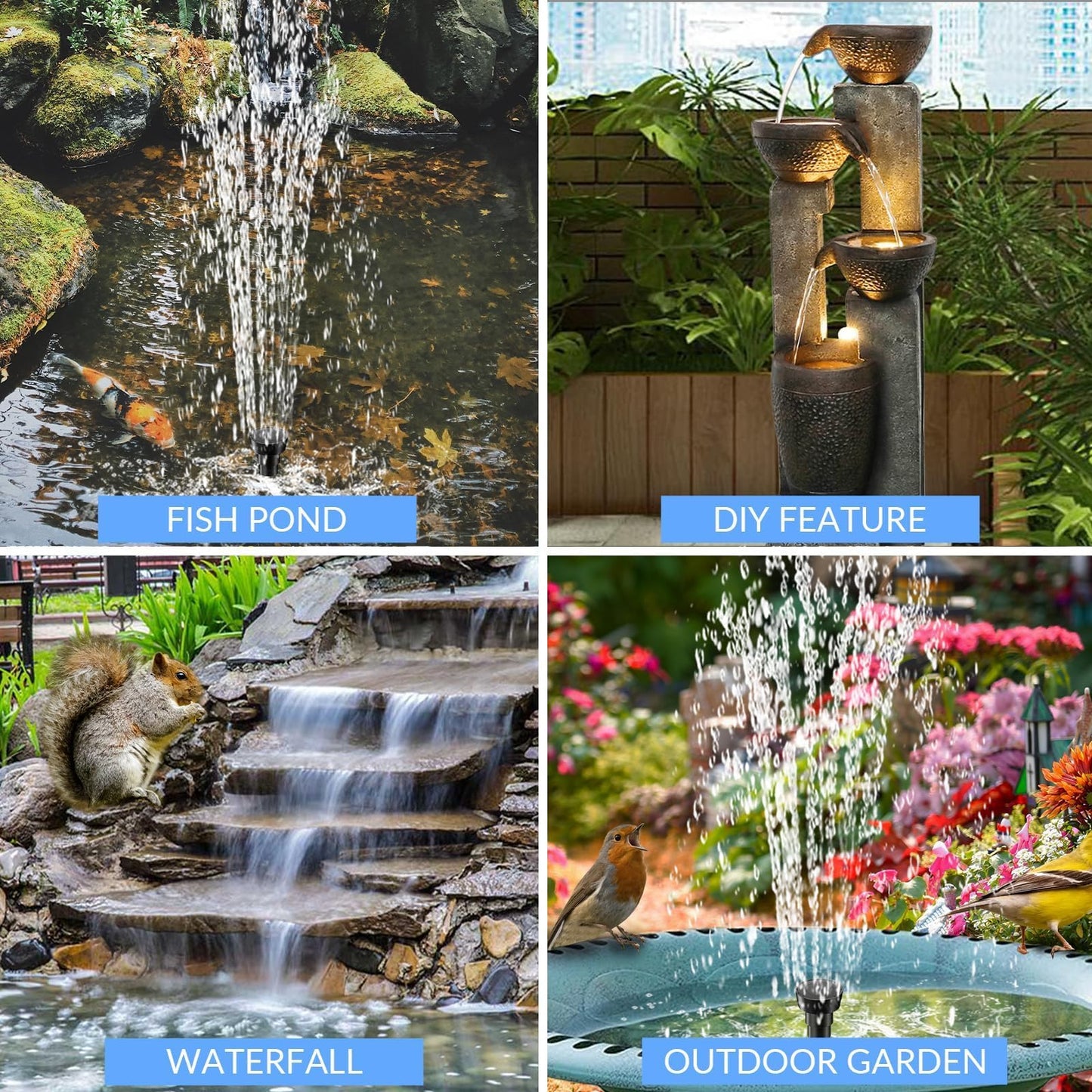 POPOSOAP 12W Solar Water Fountain Pump, 160GPH Solar Pond Pump with Dry-Run Protection, Solar Water Pump Kit with 4 Nozzles, 16.5ft Cord & 6.6ft Tubing for Ponds, Gardens,Hydroponics-P112L
