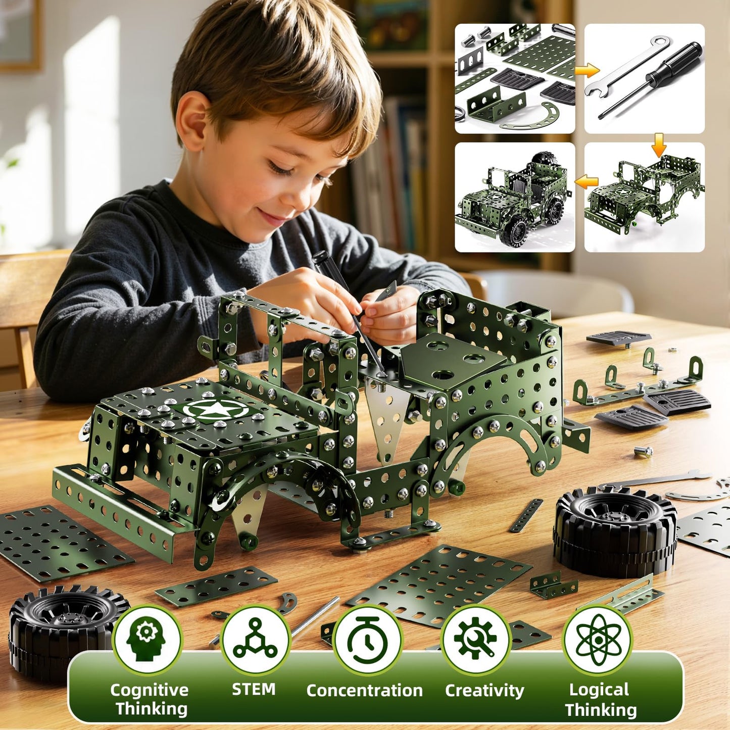 XINNOVEL Metal Model Truck Kits - STEM Projects for Kids Ages 8-12, Assembly Educational Building Toys Model Car Toys for Kids Boys Girls 8 9 10 11 12 Years Old