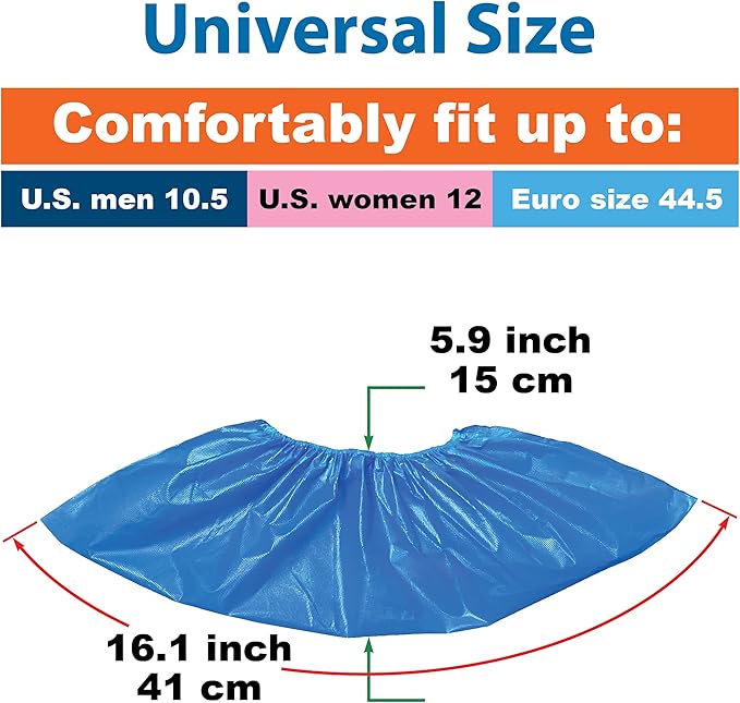 ProtectX Disposable Shoe & Boot Covers, 100-pack (50 pairs), Waterproof, Slip Resistant, Boot & Shoe Covers, Durable CPE plastic, Fits up to Men’s 10.5 US Size and Women’s 12 US Size Shoes
