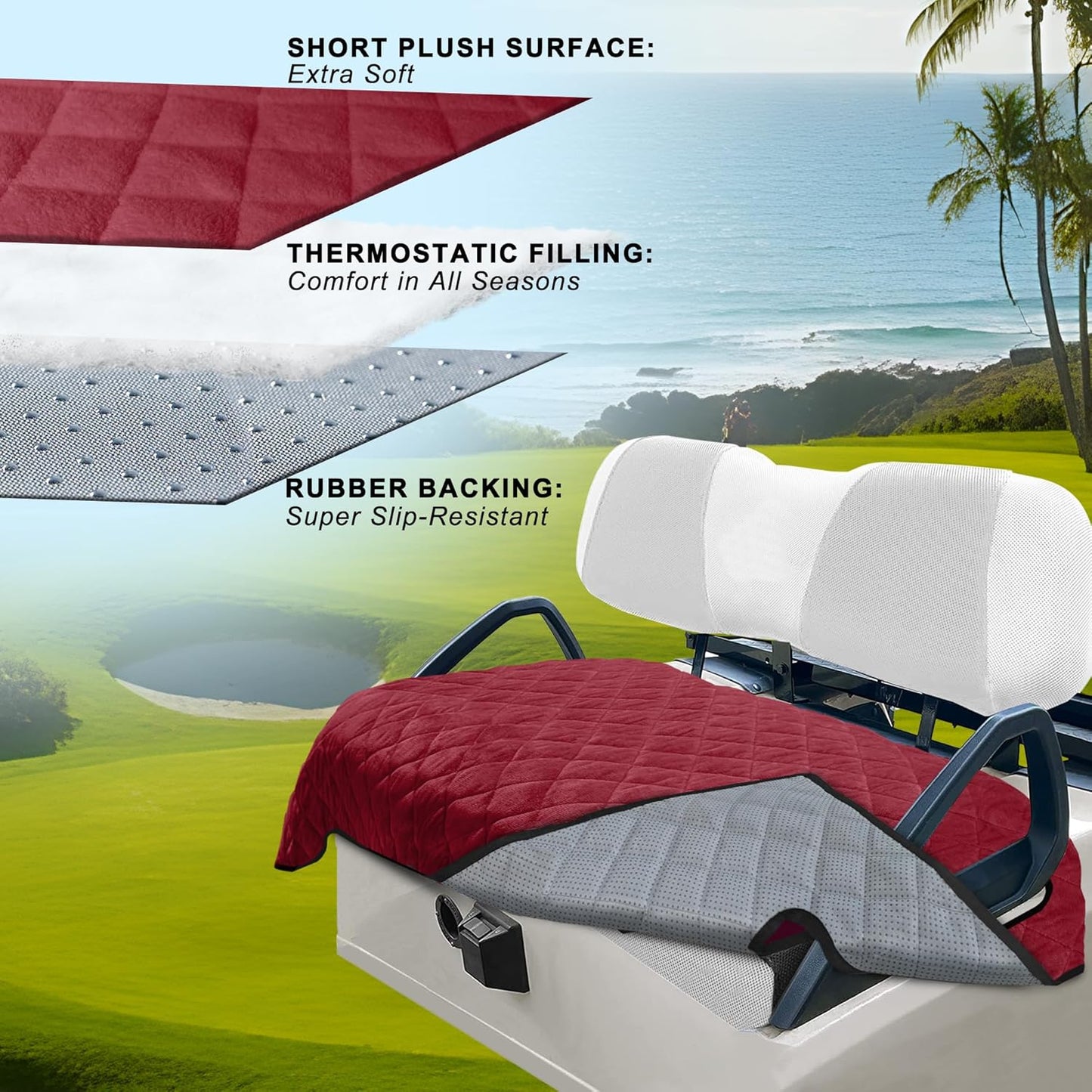 YOKYHOM Golf Cart Seat Covers, Golf Cart Seat Towel Blanket, Short Plush Surface, Soft and Comfortable, Suits EZGO, Yamaha, Club Car and Other 2-Seat Golf Carts, 51"x 30.5", Wine Red