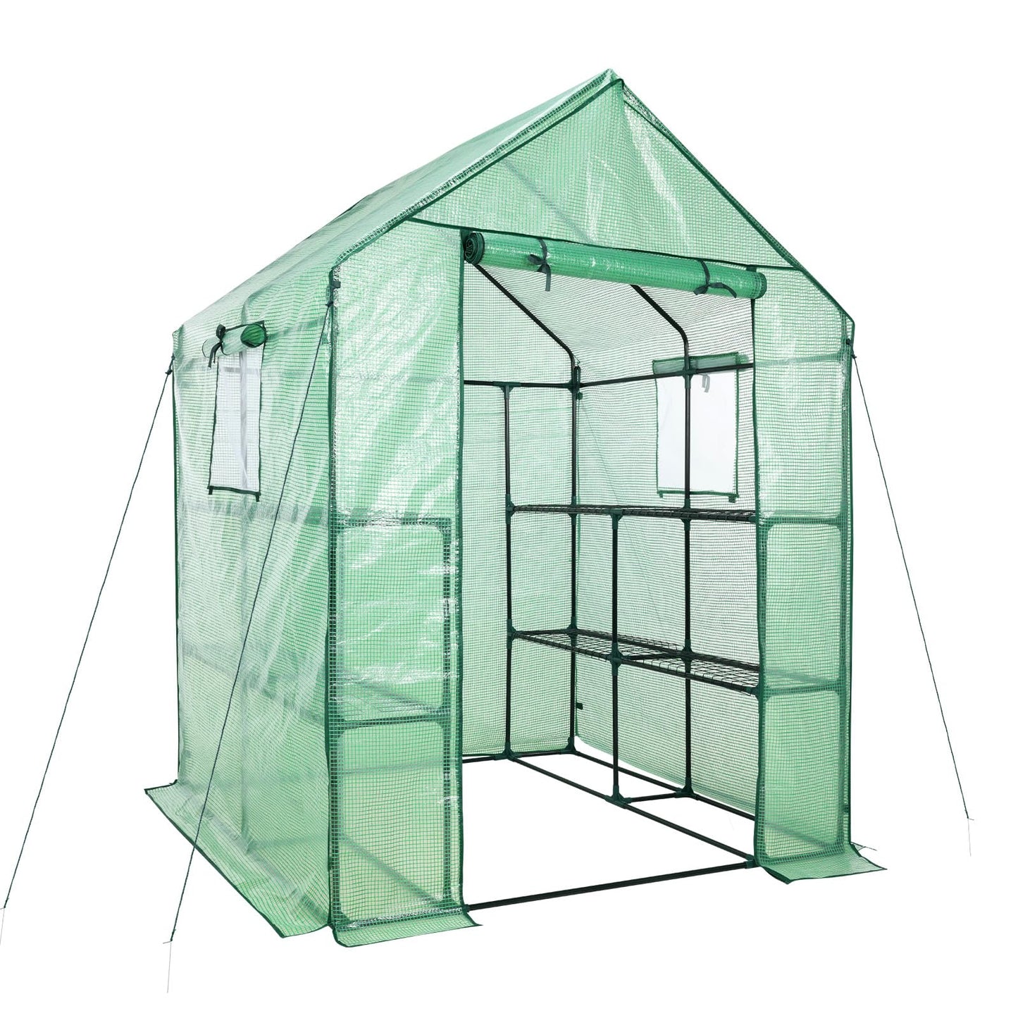 Aoodor Walk-in Greenhouse with 8 Shelves, 4.7 × 4.7 × 6.4 ft Outdoor Garden Plant House with PE Cover for Growing Vegetables, Flowers, Herbs