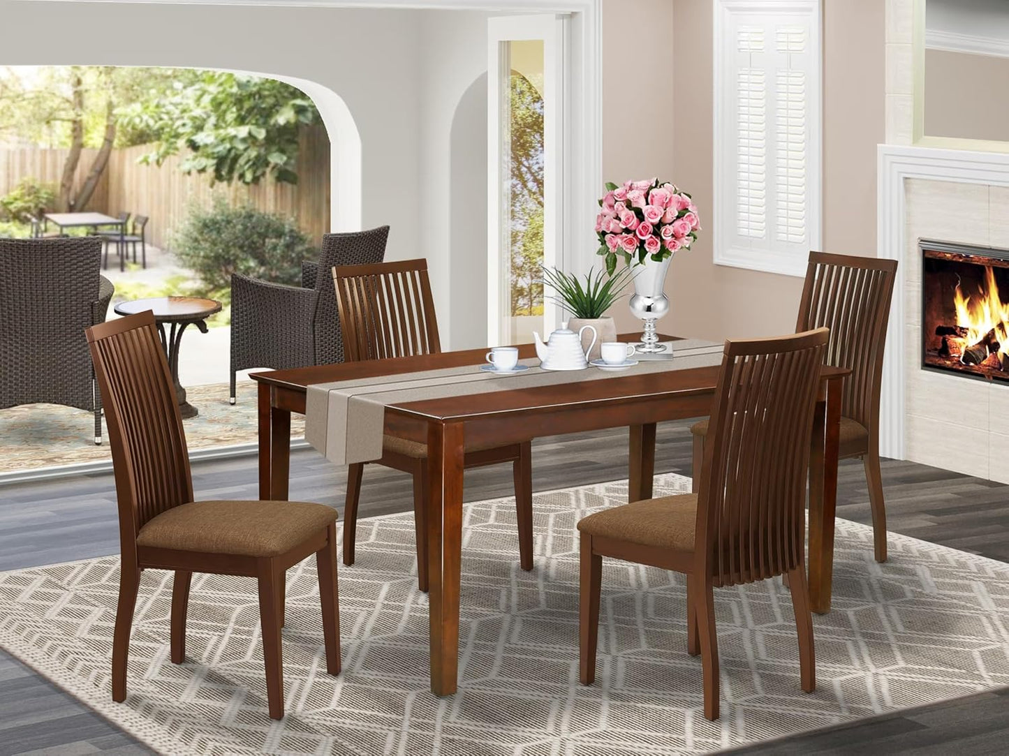 East West Furniture CAIP5-MAH-C 5 Piece Kitchen Table & Chairs Set Includes a Rectangle Dining Table and 4 Linen Fabric Dining Room Chairs, 36x60 Inch, Mahogany