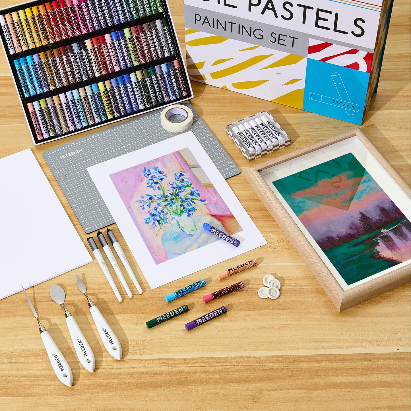 MEEDEN Soft Oil Pastels Set: 102Pcs Oil Pastel Kit with 72 Colors & 6 White Pastel - All in One Oil Crayons with Paper, Palette Knife, Masking Tape - Art Supplies for Artists Beginners Adult Christmas