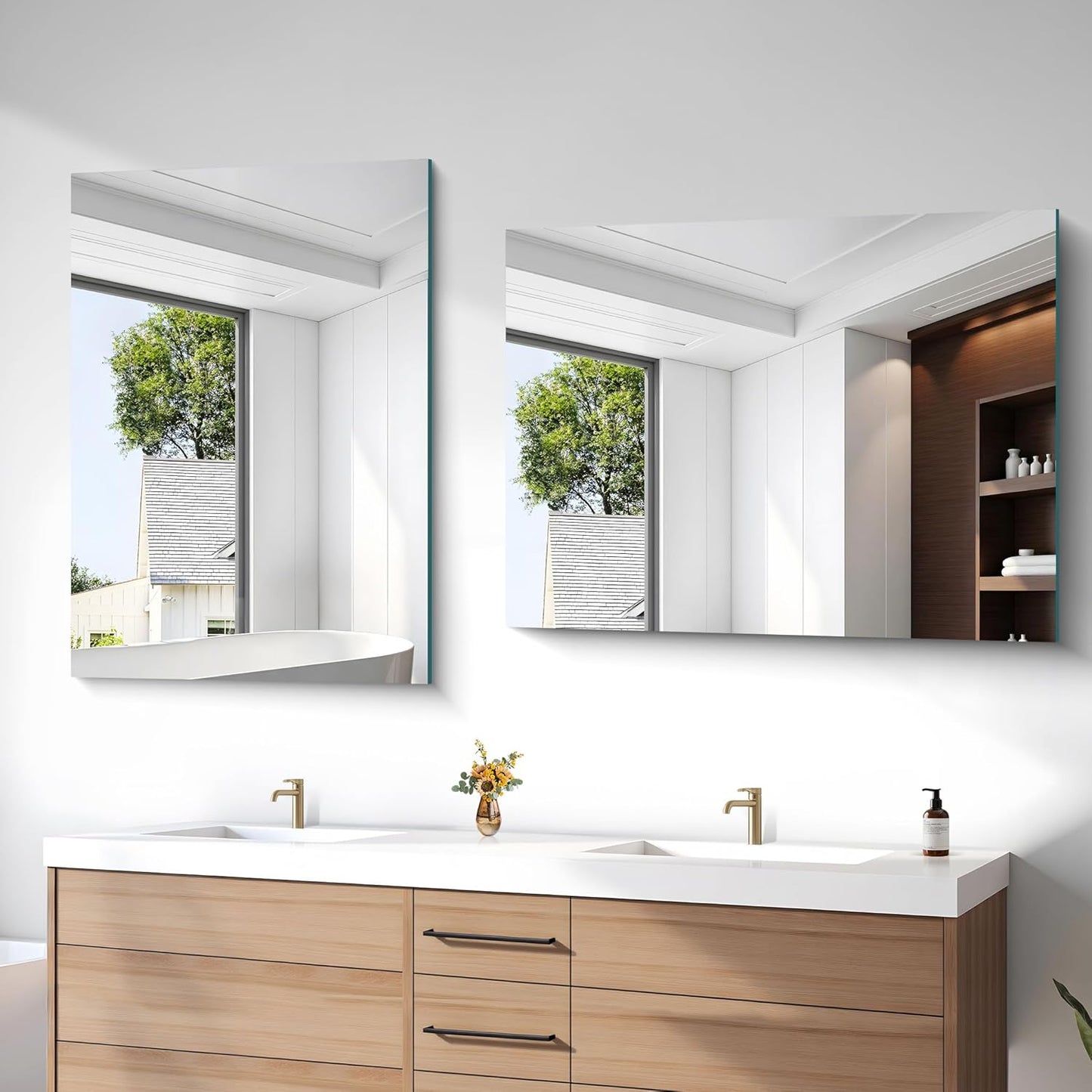 36x48 Inch Frameless Mirror, Frameless Bathroom Mirror for Over Sink, Large Rectangle Mirror for Wall, Upgraded Shatterproof Wall Mount Vanity Mirror for Bedroom, Living Room, Entryway