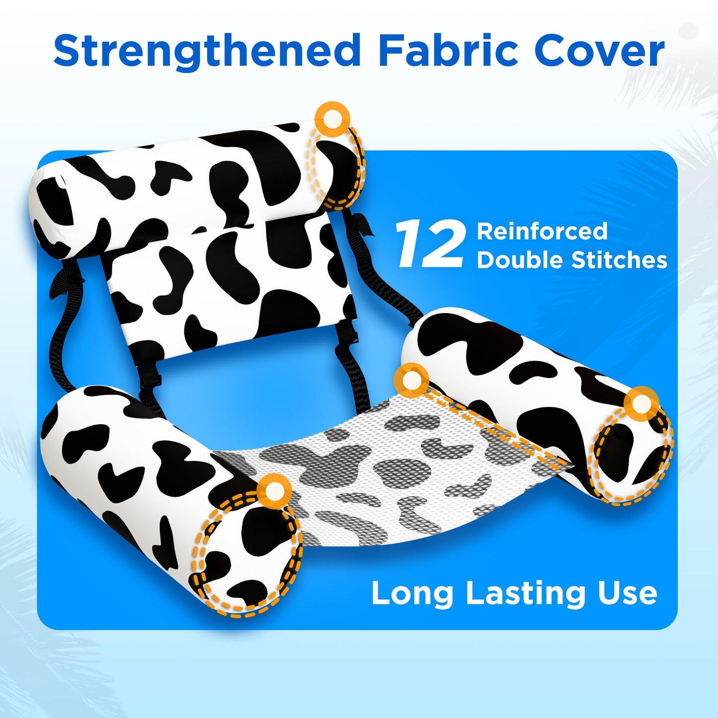 Funscape Pool Floats Chairs Adult, 2 Packs Heavy Duty Inflatable Swimming Pool Lounges, Fabric Floating Hammock Seat, Kid Blow Up Pool Noodle, Lake Raft Floaties, Fun Summer Beach Water Party Game—Cow