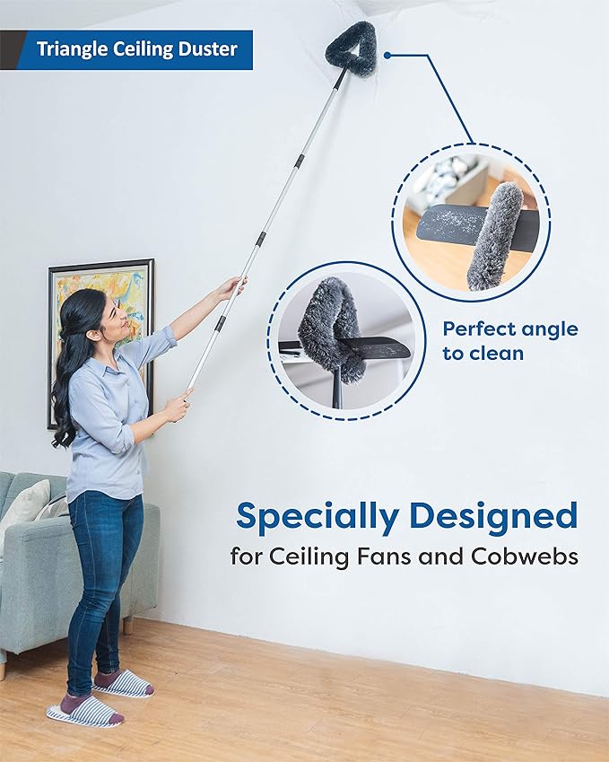 Feather Duster Kit with 5.6ft Extension Pole, 4 Dusting Brush for Cleaning Home Wall Ceiling Fan Cobweb, Microfiber Static Washable Dusters, Black Dark Gray