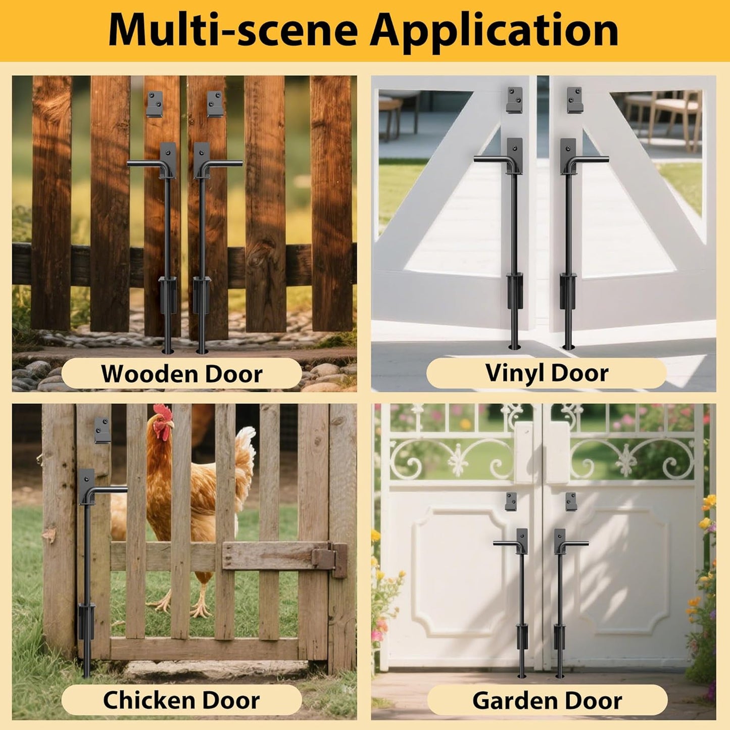36" Heavy Duty Cane Bolts for Gates with Upgraded Square Hardware Gate Drop Rod with Black Finish for Wood PVC Vinyl Fences Gates, Double Doors-2 Pack