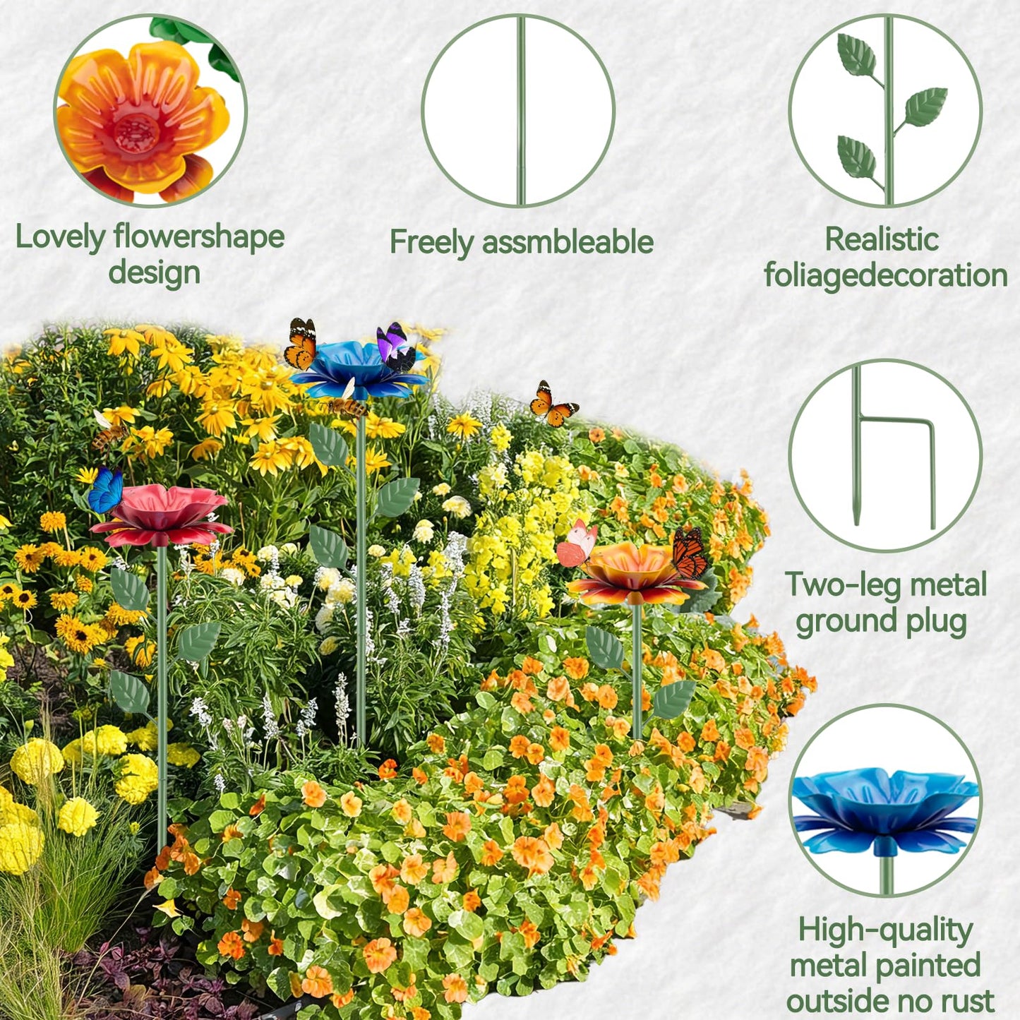 Abtanx 4 Pack Bee Watering Station, Bee Feeder for Garden Metal Butterfly Water Feeder with Flower Design Colorful Butterfly Bee Bath Bowl for Outdoor Garden Yard