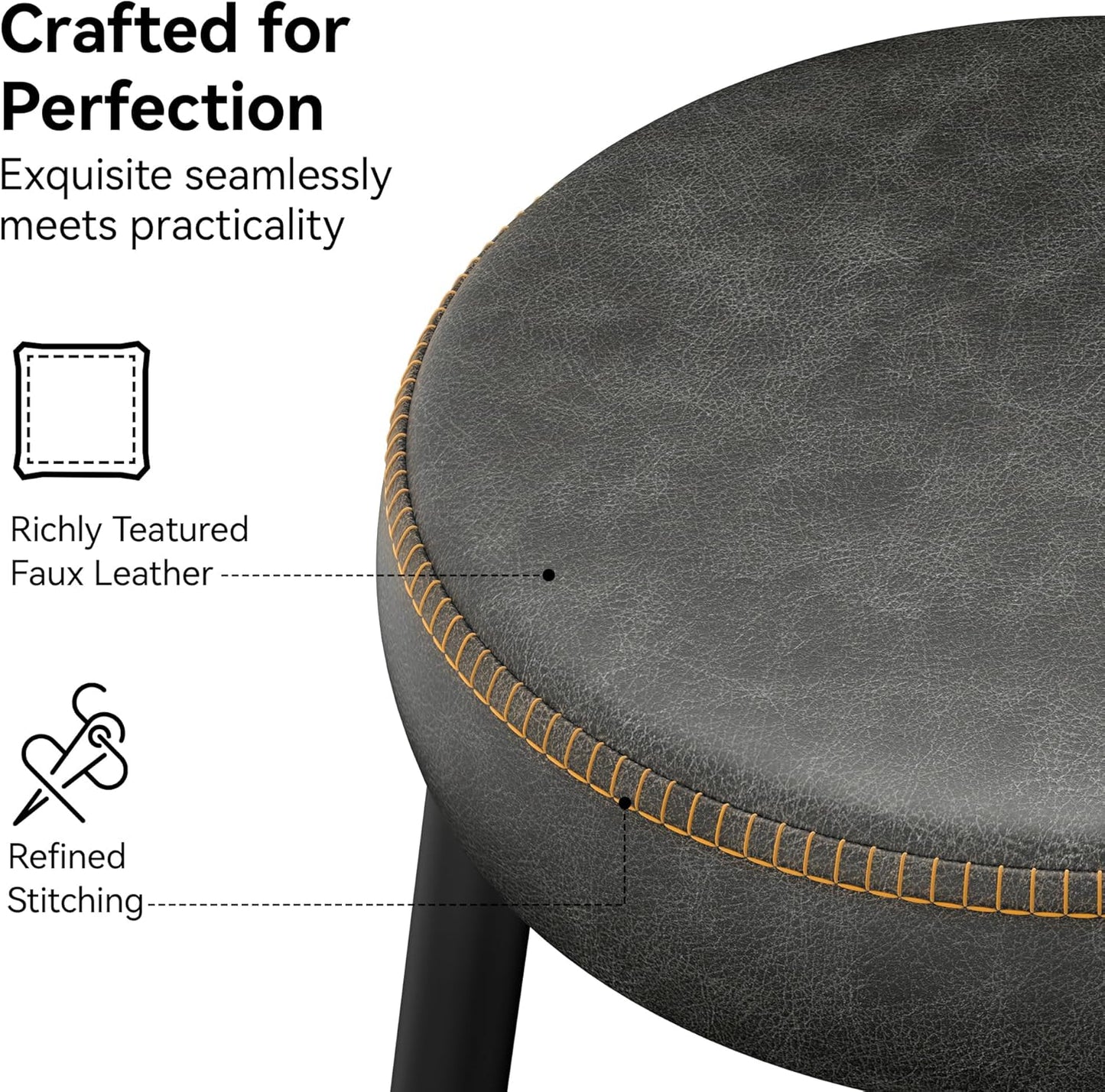 Counter Height Bar Stools, 26" H Backless Bar Stools Set of 6, Upholstered Faux Leather Kitchen Counter Stools, Mid Century Modern, Kitchen Island Home Bar, Pub, Black Grey