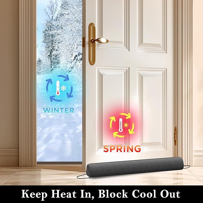 Sunolga Door Draft Stopper Blocks Hot and Cold Air with Removable Washable Cover for Bottom of Door, All-Season Seal Strip for Wind, Noise, Door Sweep for Gaps Up to 3", Home Essentials, 60", Gray