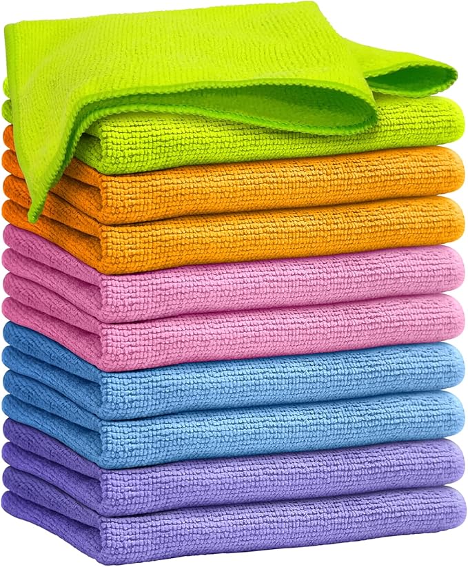 FGSAEOR Microfiber Cleaning Cloth, All Purpose Cleaning Rag - Ultra Absorbent Microfiber Towel with 5 Color Assorted, Premium Cleaning Towels, Dust, Polish, Lint Free & Scratch (10-Pack,12"X12")
