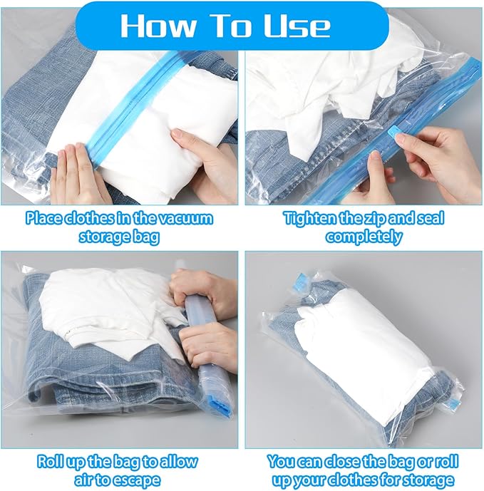 3PCS Travel Compression Bag,19.7x13.4In Roll-Up Compression Travel Bags for Clothes-Reusable Space Saver Bags Vacuum Storage Bag for Luggage,Backpack,Suitcase