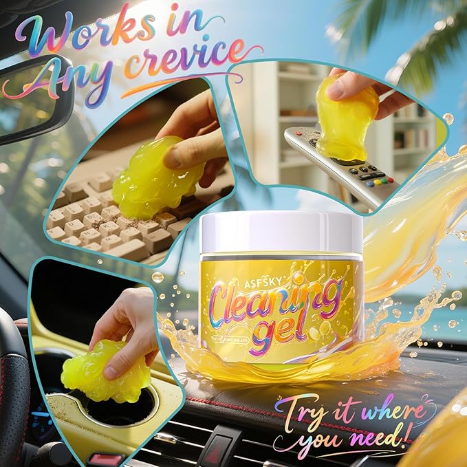 ASFSKY Keyboard Cleaning Gel (Lemon) Universal Cleaning Putty Dust Cleaning Car Interior Cleaner Car Dust Remover Car Slime Gifts for Men Women Girl Christmas Stocking Stuffers（1 Pack）
