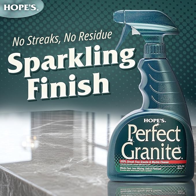 HOPE'S Perfect Granite & Marble Countertop Cleaner, Stain Remover and Polish, Streak-Free, Ammonia-Free, 22 Ounce, Pack of 1