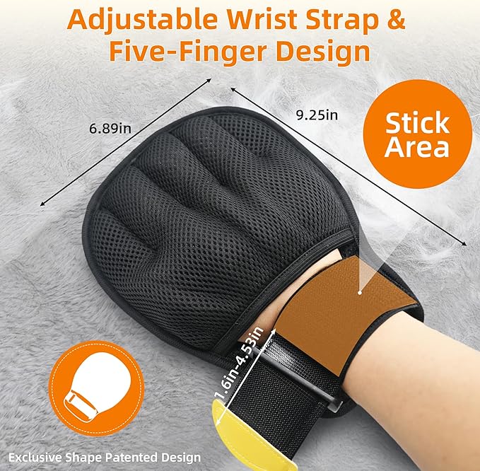 Pet Hair Remover Glove for Cats & Dogs, Patented Adjustable Strap, Reusable Five-Finger Grooming Glove, Non-Slip Fit, Removes Pet Hair from Couch, Carpet, Laundry & Car Seat
