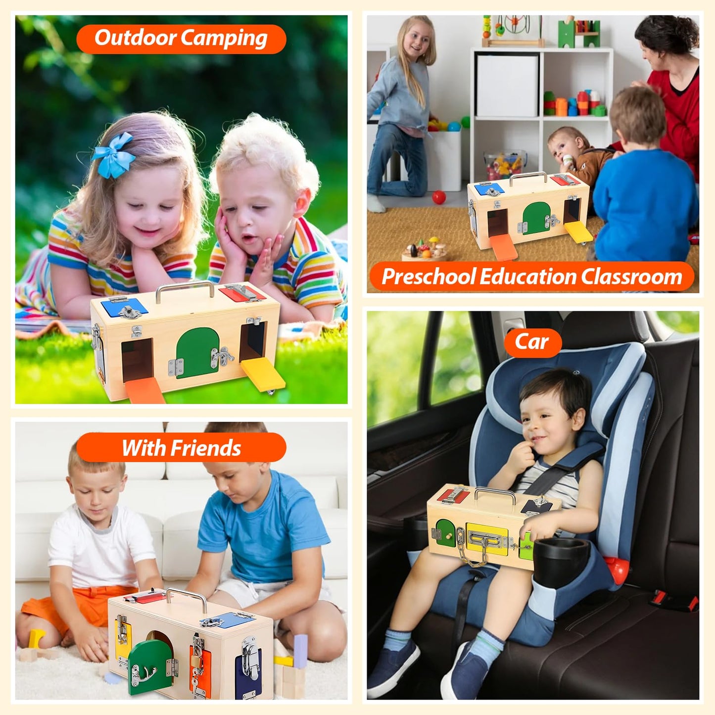 VIESMUMU Montessori Lock and Key Toy, Wooden Activity Cube for Toddlers, Wooden Busy Lock Box Toy for Autism, Educational Toy for Fine Motor Skills
