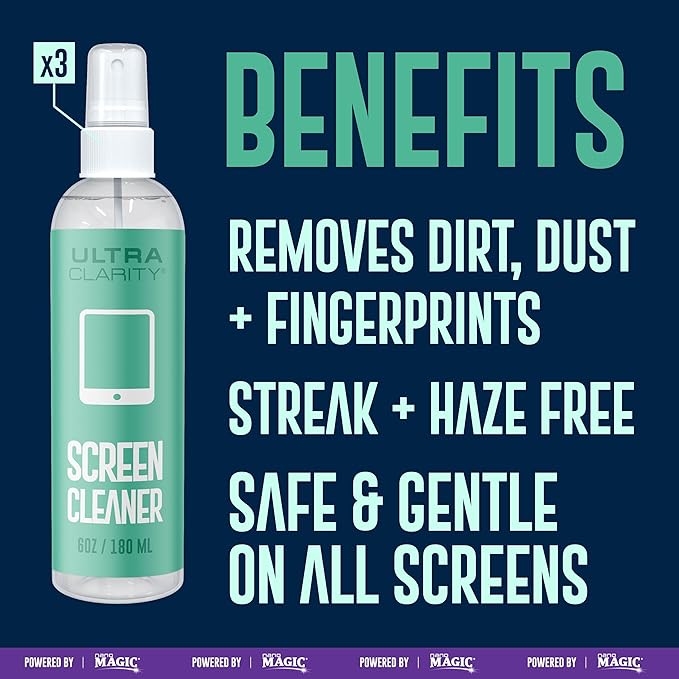 Powered by Nano Magic Screen Cleaner Spray 3-Pack, 6oz Sprays | Optical Grade Solution, Streak-Free Shine | Electronic Wipes Ideal for Touchscreen, Phone Screen, Laptop, Tablet