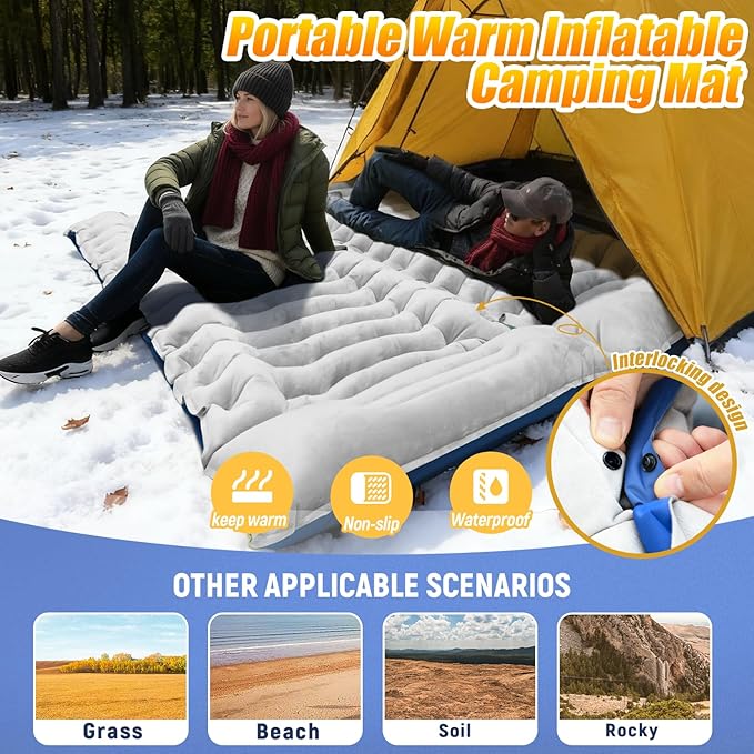 Camping Sleeping Pad, Ultralight Camping Mat with Pillow, Built-in Foot Pump Inflatable Sleeping Pads Compact for Camping Backpacking Hiking Traveling Tent,Single,Light Gray.