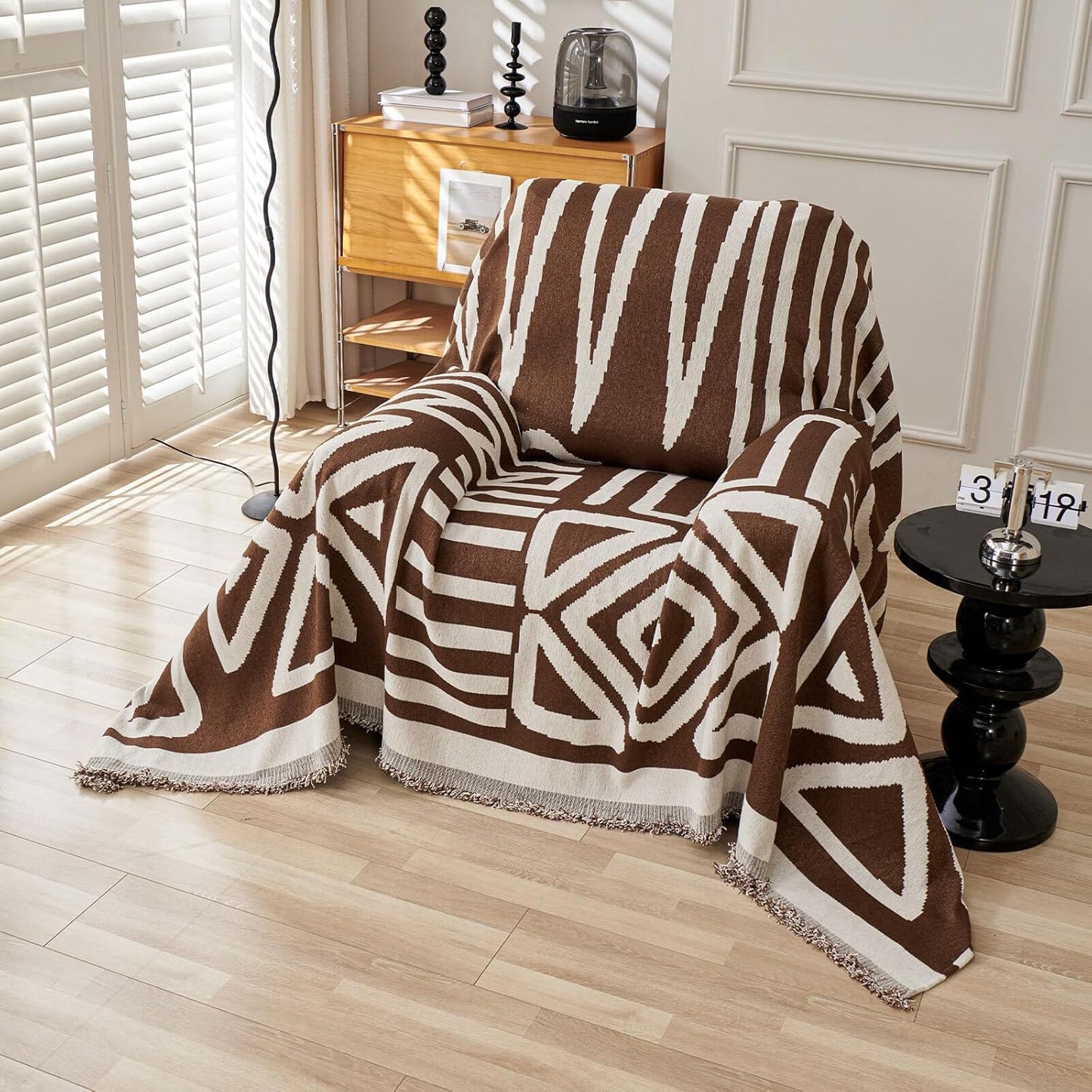 HANDONTIME Chocolate Boho Couch Cover Reversible Sofa Covers for 3 Cushion Couch Washable Couch Sofa Cover for Dogs Dark Couches Covers Chenille Couch Protector Couch Covers for Sofa, 59" X71"