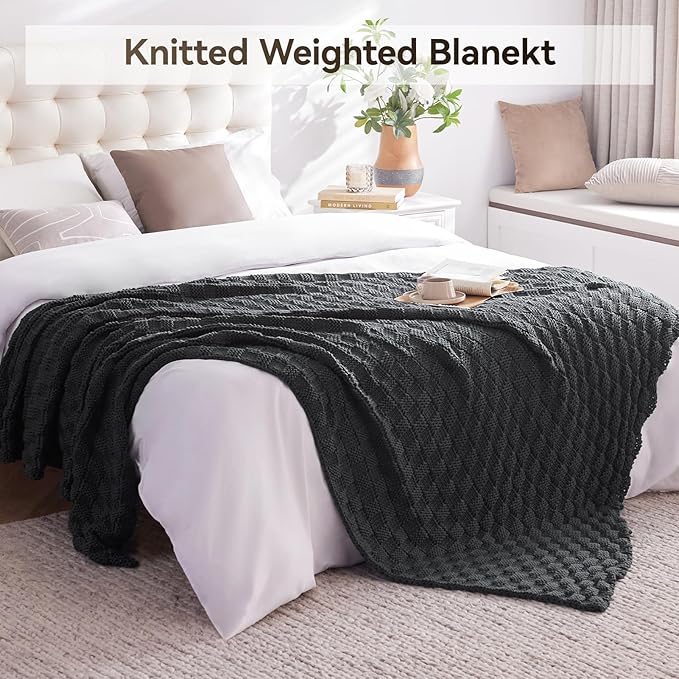 Knitted Weighted Blanket for Adult, No Beads Heavy Blanket 60” x 80'' 20lbs, Breathable Chunky Knit Blanket, Cooling Weighted Blanket for Hot Sleepers, Christmas Home Decor (Dark Grey)