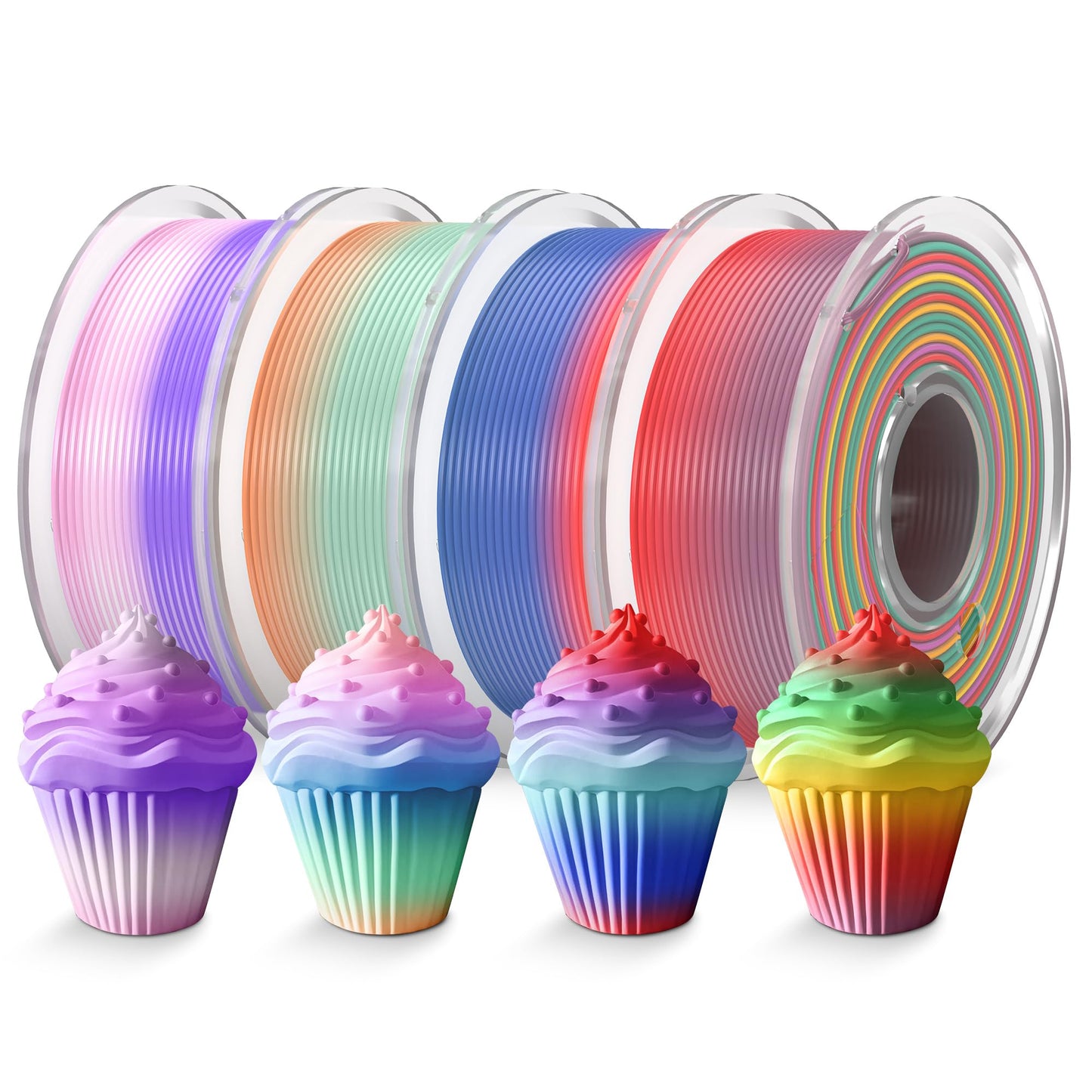 TECBEARS 250G PLA Rainbow Filament, PLA 3D Printer Filament Rainbow, Neatly Wound PLA Bundle, Fast Color Change Each 8 Meters, D