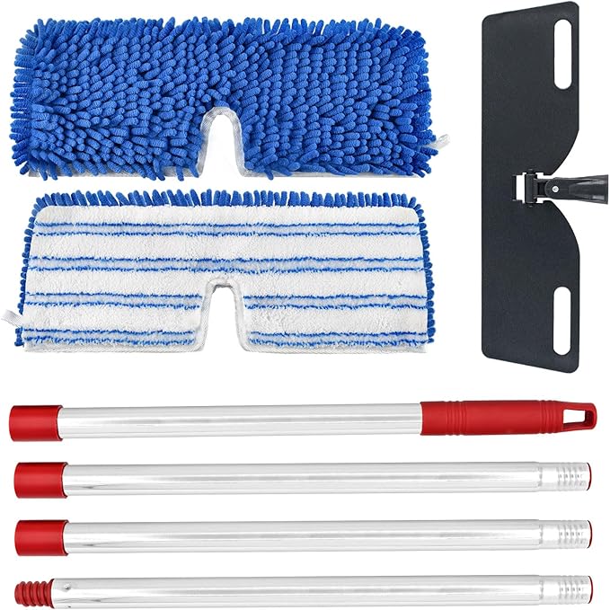 Microfiber Mops for Floor Cleaning,Flat Mop Set with 2 mop Pads,Flat Flip Mop Base and 58" Stainless Steels Handle for OCedar Dual-Action Microfiber Flip Mops,Dust Mop for Hardwood Floors Wet/Dry Use