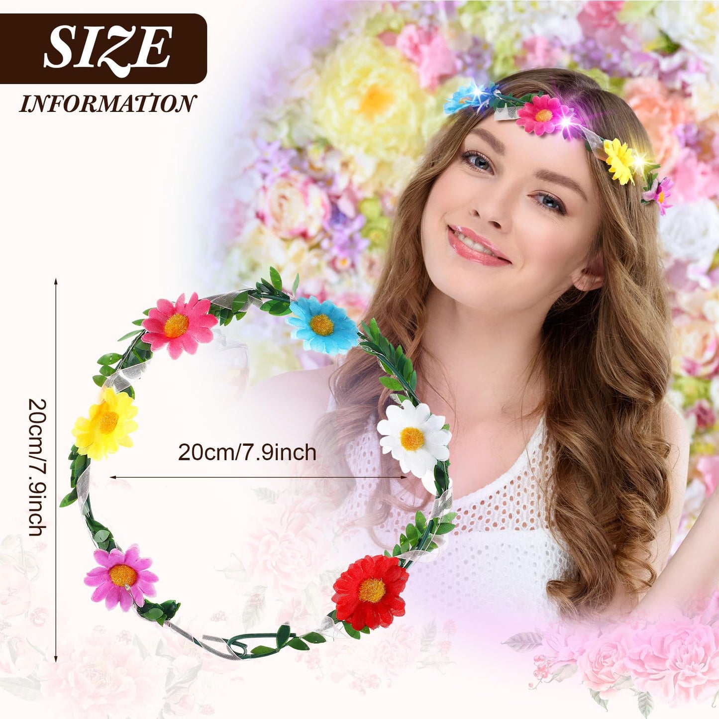 Syhood 40 Pcs LED Flower Headband, Light up Flower Crown Garland Headdress Floral Headpiece for Women Hair Accessories Bridal Shower Mother's Day Holiday Birthday Wedding Party(Sunflower Style)