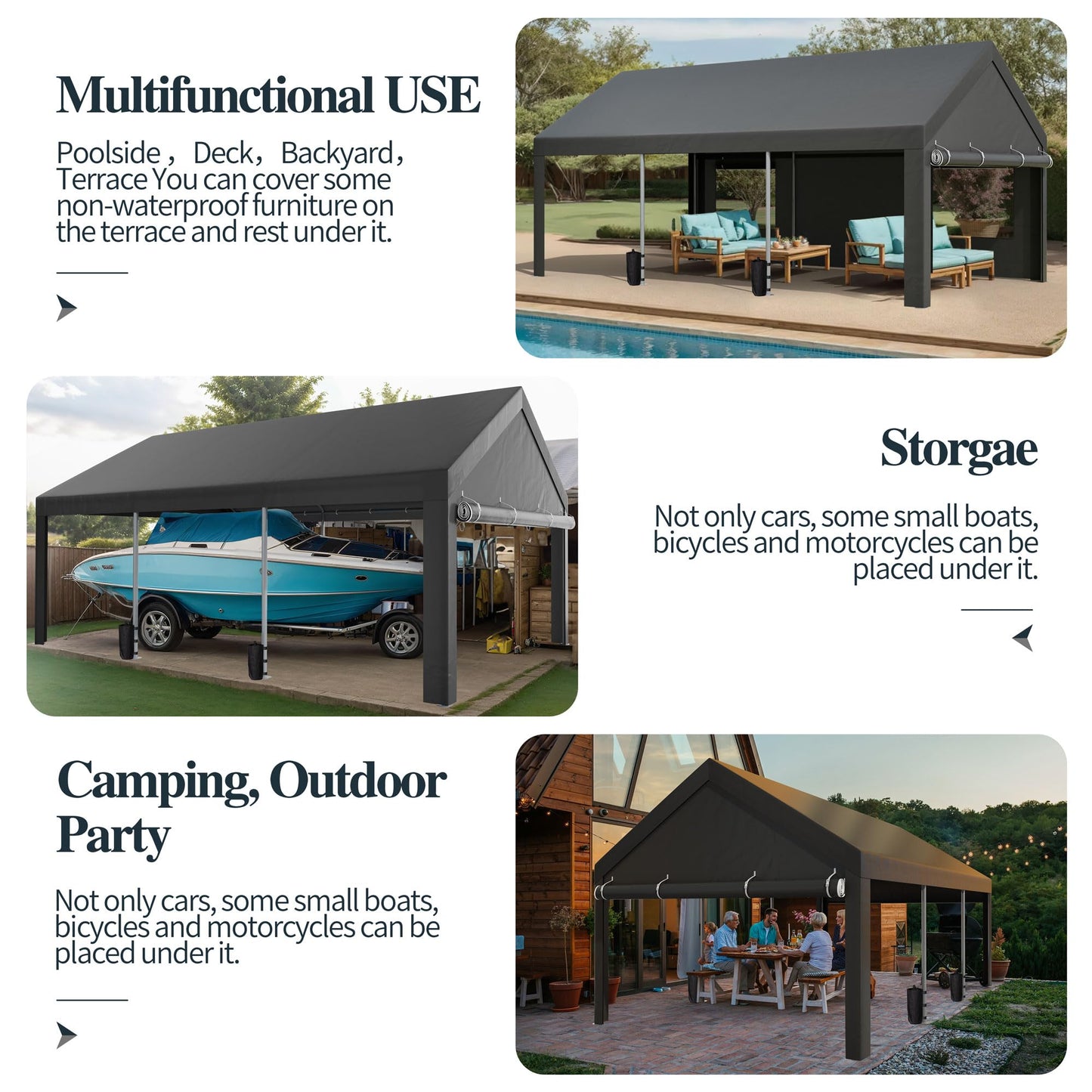 Shintenchi 12x20 FT Heavy-Duty Design Carport,Portable Garage Canopy,Carport Canopy with Side-Opening Removable Door & Roll-Up Window,Portable Car Port for Car, Truck, Boat,Grey