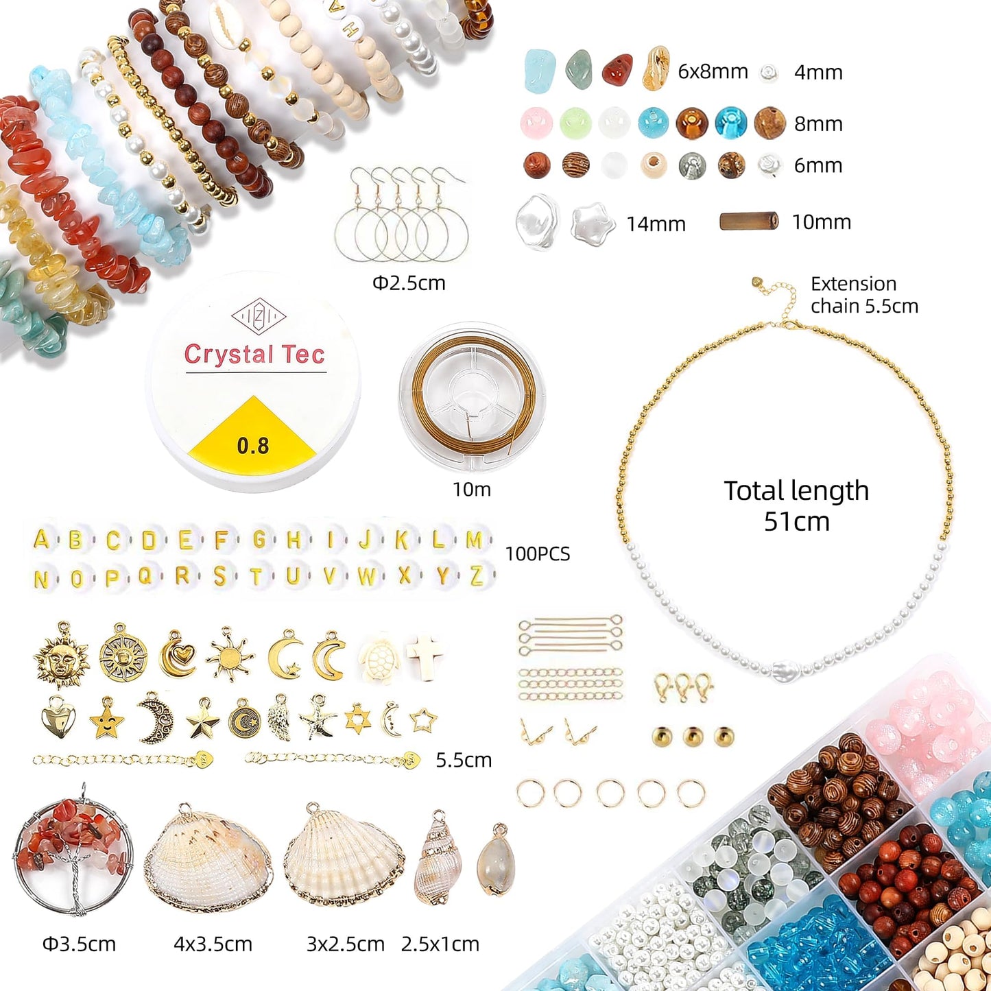 2000Pcs Jewelry Making Kit for Adults Women - Natural Stone Beads, Irregular Gemstone Chips, Pearls & Wooden Beads with 1 Pearl Necklace Gift - DIY Bracelet, Ring, Earring & Necklace Making Supplies
