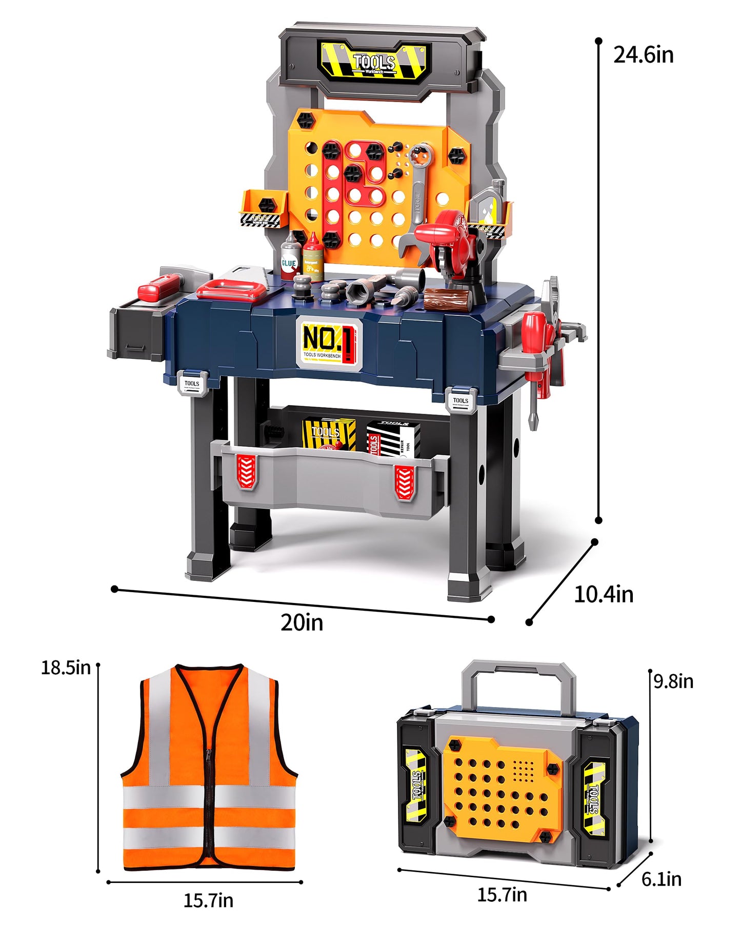 Deejoy Kids Tool Bench with Electric Drill and Engineer Vest, 3-in-1 Toddler Workbench and Costume Set, Construction Toys for Boys 3-5, Engineering Role Play Kit for Toddlers Age 3 4 5 6