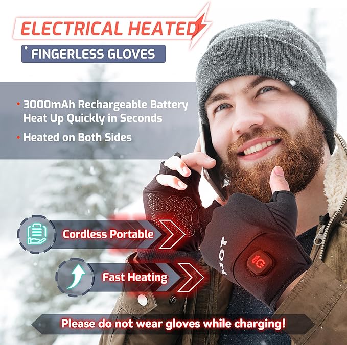 Heated Gloves for Men Women- Rechargeable Electric Full&Half Hands Heated Gloves Outdoor Work Arthritis Pain Relief Hot Compress Hand Warmers for Cycling Skiing Hunting