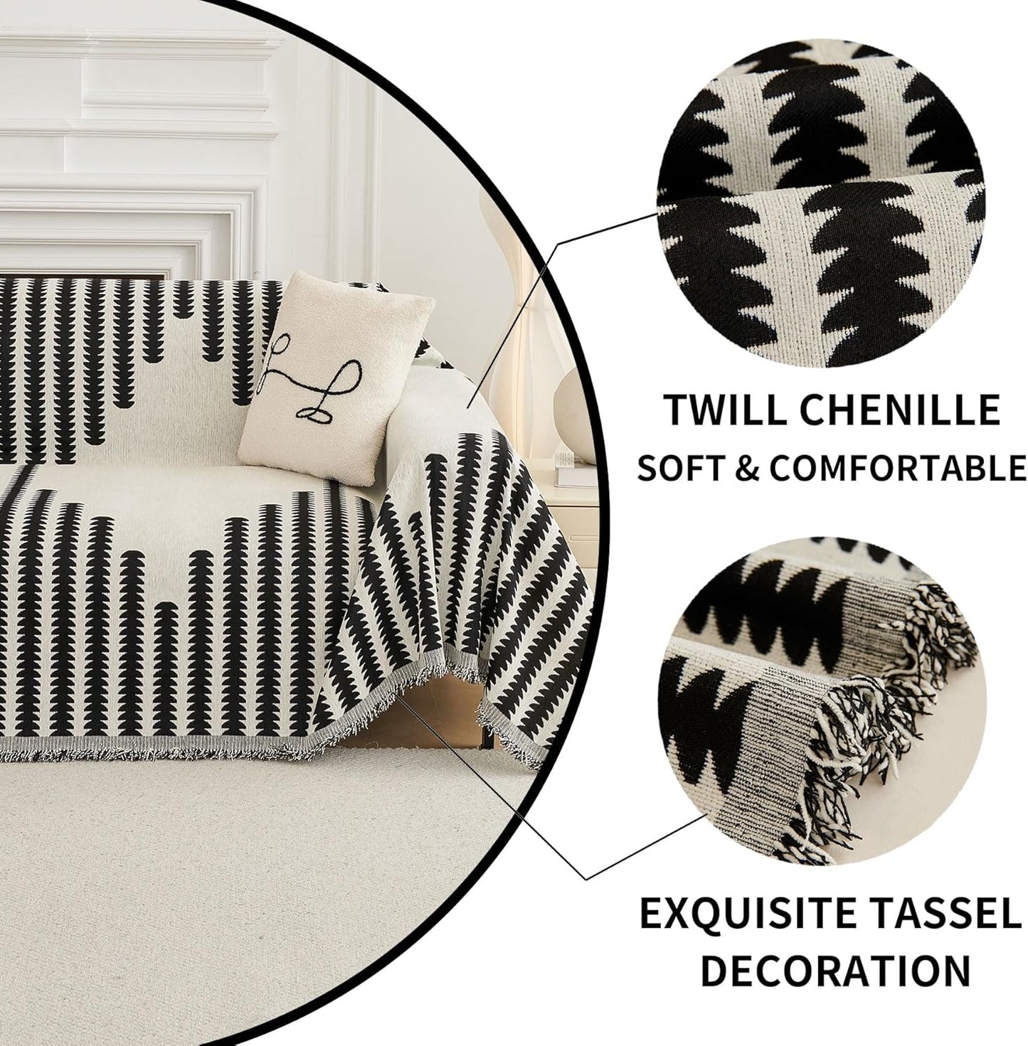 HAOMAIJIA Boho Sofa Covers for 2 Cushion Couch - Pet Friendly Soft Thick Non Slip Cover for Dogs - Washable Sectional L Shape Furniture Protector (Black, 71"x102")