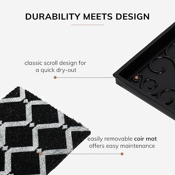 Anji Mountain Rubber Boot/Shoe Tray with Coir, Fits 4 Pair (46.5" Wide), Black and Ivory Diamond Insert