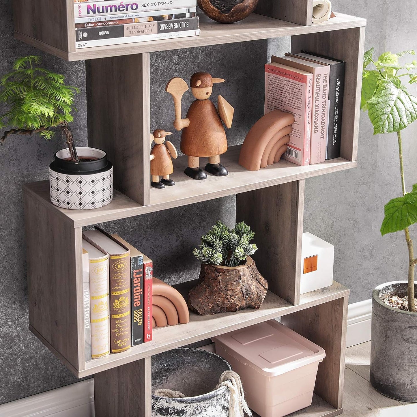 VASAGLE Wooden Bookcase, Display Shelf and Room Divider, Freestanding Decorative Storage Shelving, 5-Tier Bookshelf, Greige ULBC062M01 9.4D x 27.6W x 62.6H in