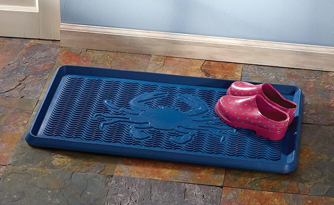 HF by LT Crab Rubber Boot Tray, 32 x 16 inches, One-Piece Seamless Construction, Durable Vulcanized Rubber, Year Round Use Indoors or Outdoors, Blue