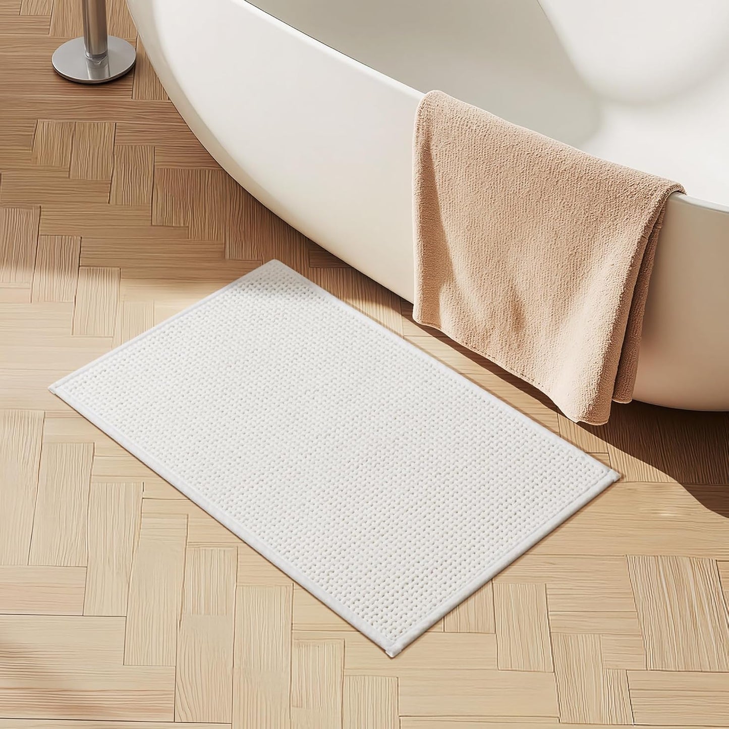 GRANNY SAYS White Bathroom Rugs Non Slip Washable, Absorbent Bath Mats for Bath, 32" x 20", Thin Chenille Bath Rug, Quick Dry Bath Mat, Soft Rug for Tub and Shower