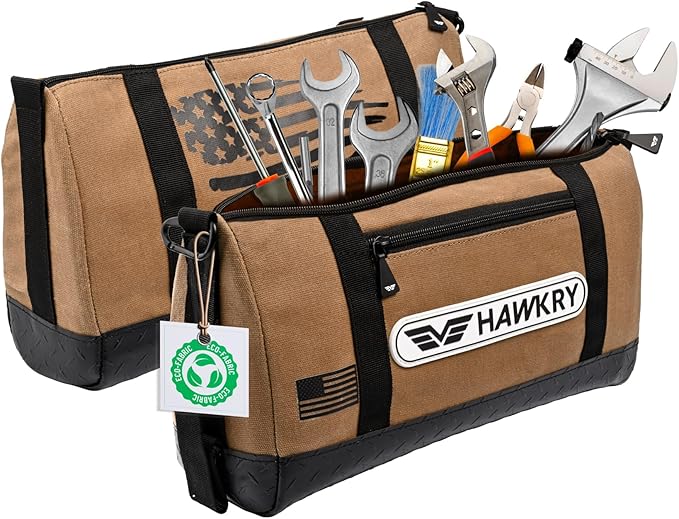 HAWKRY Heavy Duty Canvas Tool Bag – Waterproof Canvas Zipper Pouch, Garden Tool Bag, Construction Bags Heavy Duty, Small Zipper Pouch, Motorcycle Tool, Multipurpose Fishing Bag