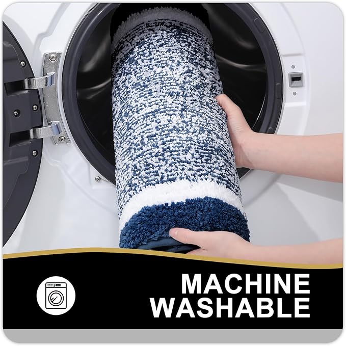 OLANLY Bathroom Rugs 59x20, Extra Soft and Absorbent Microfiber Bath Mat, Non-Slip, Machine Washable, Quick Dry Shaggy Bath Carpet, Suitable for Bathroom Floor, Tub, Shower (Runner, Navy)