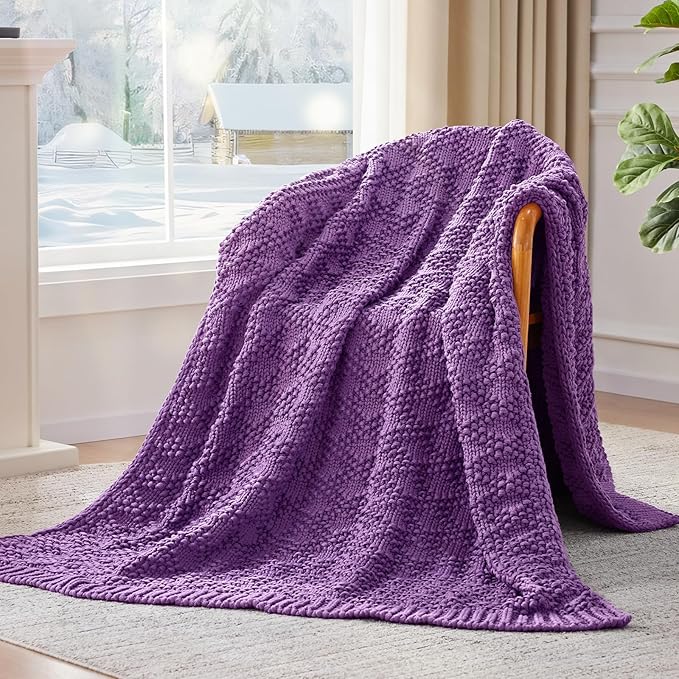 Knitted Weighted Blanket for Adult, Chunky Knit Weighted Throw for Sleep 36"*48" 3lbs, Cooling Breathable Heavy Blanket Machine Washable Blanket for Room Decor(Purple)