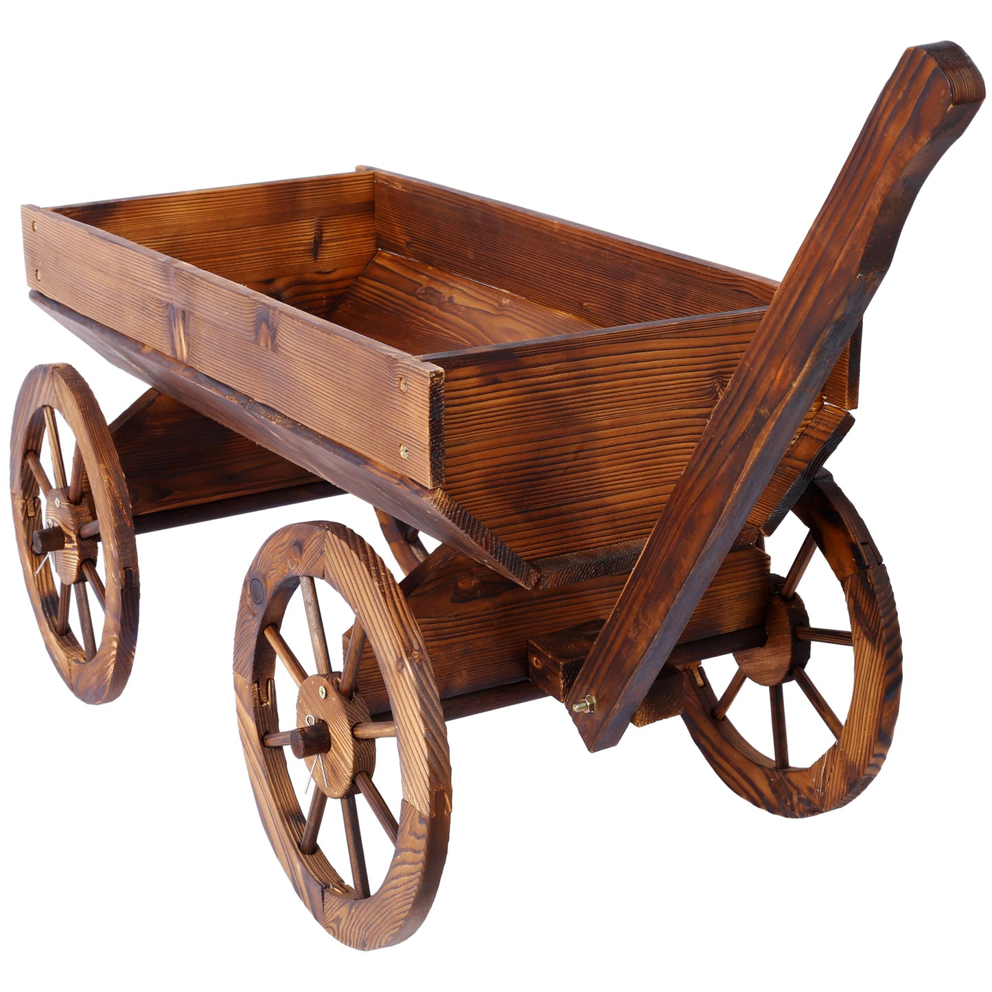 ZENITHLIVING Wooden Wagon Planter with Wheels, Brown Fir Wood Garden Cart, 41.4 x 16 x 24 Inches, Outdoor Flower Pot Stand with Handle