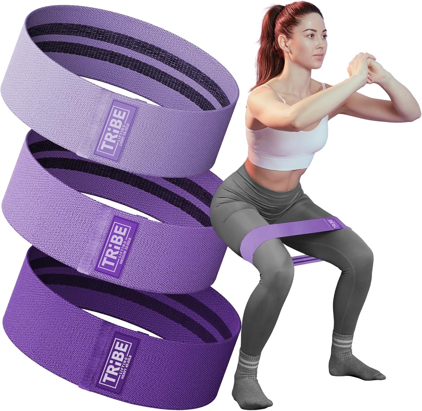 Tribe Lifting Fabric Resistance Bands for Legs - Workout Bands Resistance Bands for Men and Women - Booty Bands for Working Out - Exercise Bands Resistance Bands Set - Elastic Bands for Exercise