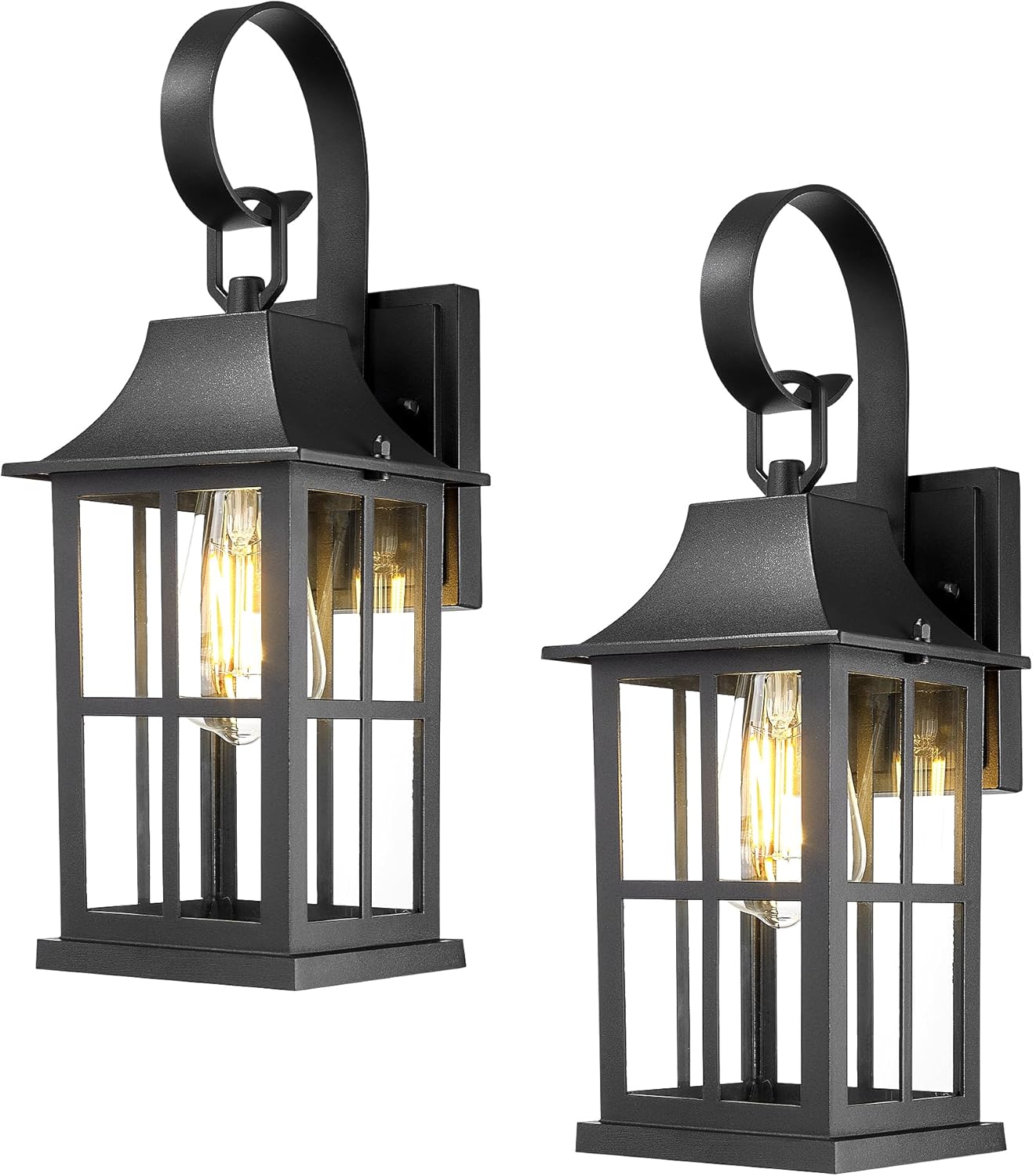 Emliviar 15.4" Wall Sconces Set of Two, Outside Wall Light Fixtures with Clear Glass, Matte Black Coach Lamps for Front Door, YXE306B-2PK BK