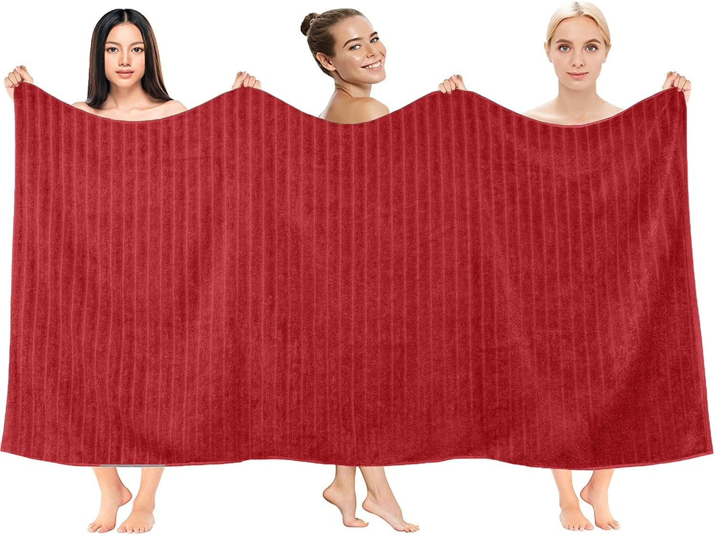 DAN RIVER Pack of 2 Bath Sheet 35x70 Inches, Luxury Ribbed Large Towels Oversized for Bathroom, Absorbent Plush Towels - Red