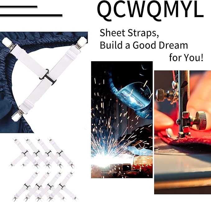 Upgrade Bed Sheet Straps 8 PCS Heavy Duty Bed Sheet Holder for Corners Fitted Sheet Clips Sheet Suspenders White