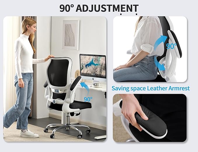 TRALT Ergonomic Office Chair - Desk Chair with Wave High Back Adjustable Lumbar Support Computer Chair - Gaming Chairs Mesh Backrest and PU Leather Seat (Black White)