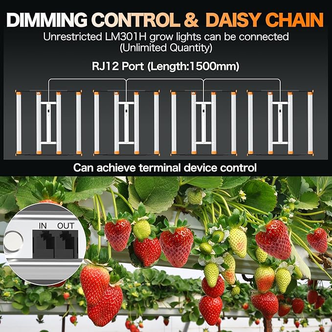 320W LED Grow Light, 3x3ft Coverage Full Spectrum Daisy Chain Growing Light, Dimmable & Retractable Bar Style Grow Lamp for Indoor Plants Greenhouse Vegetable Flower