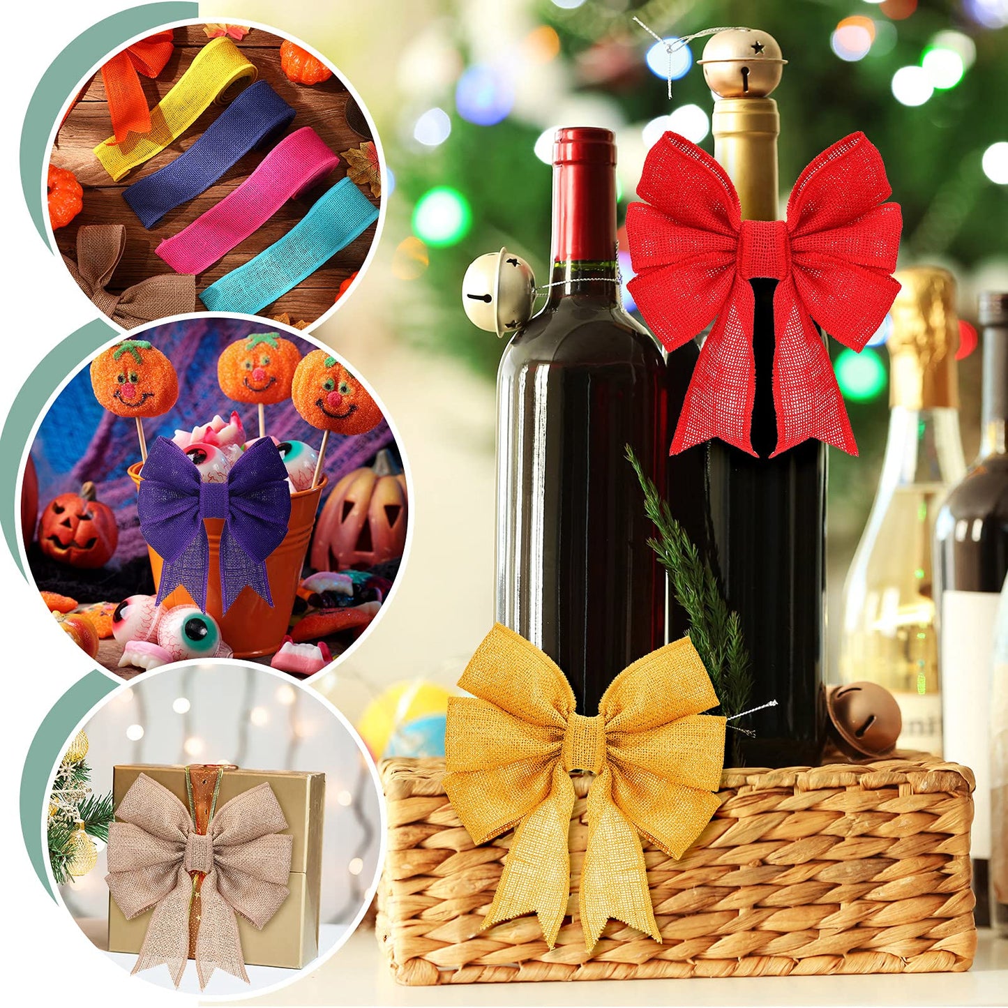 Syhood 12 Rolls Christmas Burlap Wired Edge Ribbons 2.4 Inch Wide 45.6 Yards for Christmas Bow DIY Craft Gift Wrapping Wreath Making Holiday Party Decorations