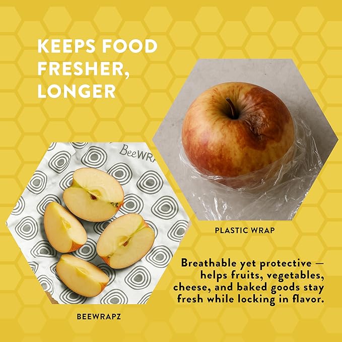 BeeWRAPZ Reusable Beeswax Wraps for Food | Eco Friendly & Organic | Vegan & Plastic-Free Food Storage | Biodegradable |Pack of 3 Beeswax Food Wraps for Wrapping Fruits & Vegetables (Grey)