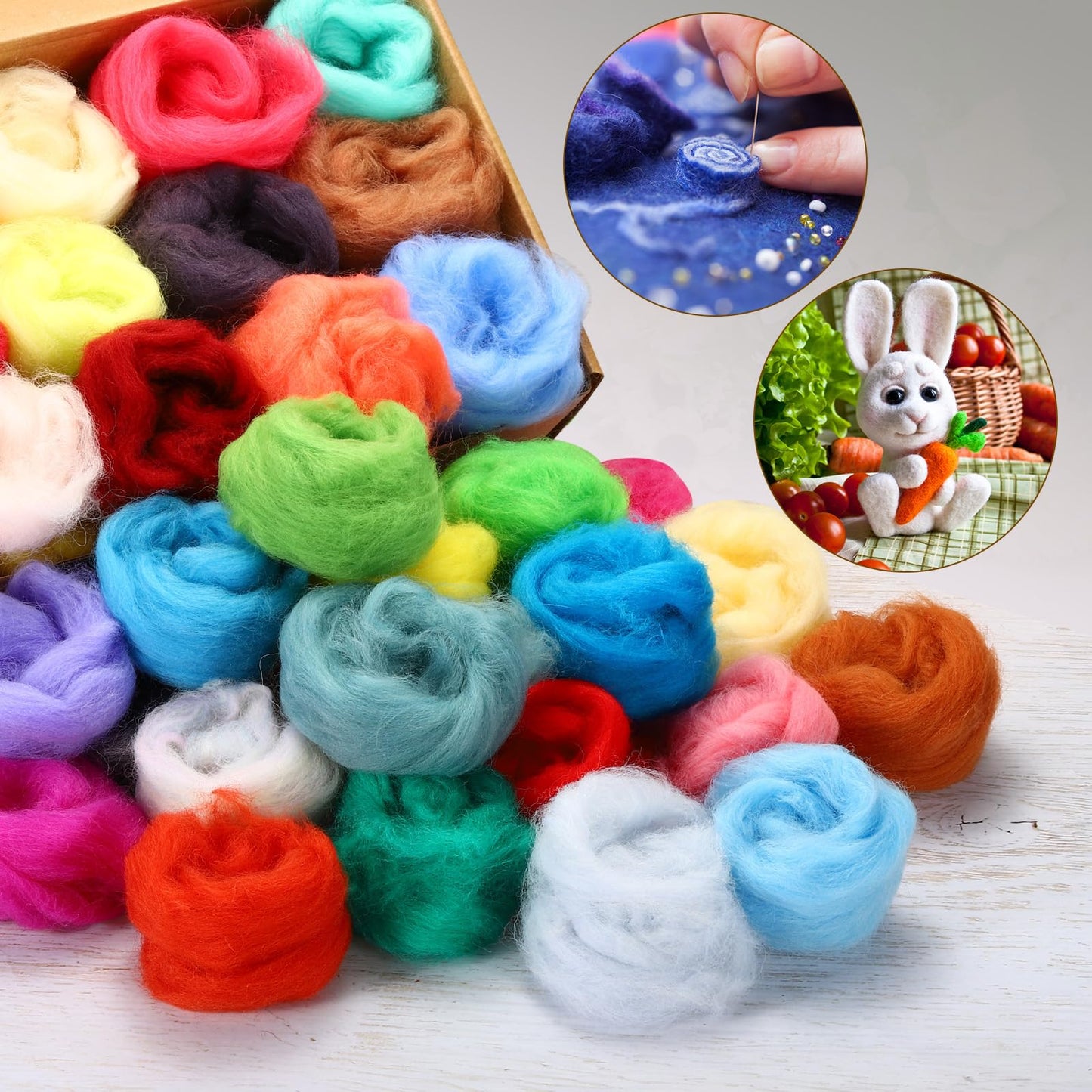 uxcell 72Pcs 24 Colors Needle Felting Wool - Nature Fibre Wool Yarn Roving Needle Felting Hand for Wool Felting Yarn Supplies DIY Craft Materials (3g/Pack, 3Pack/Color)