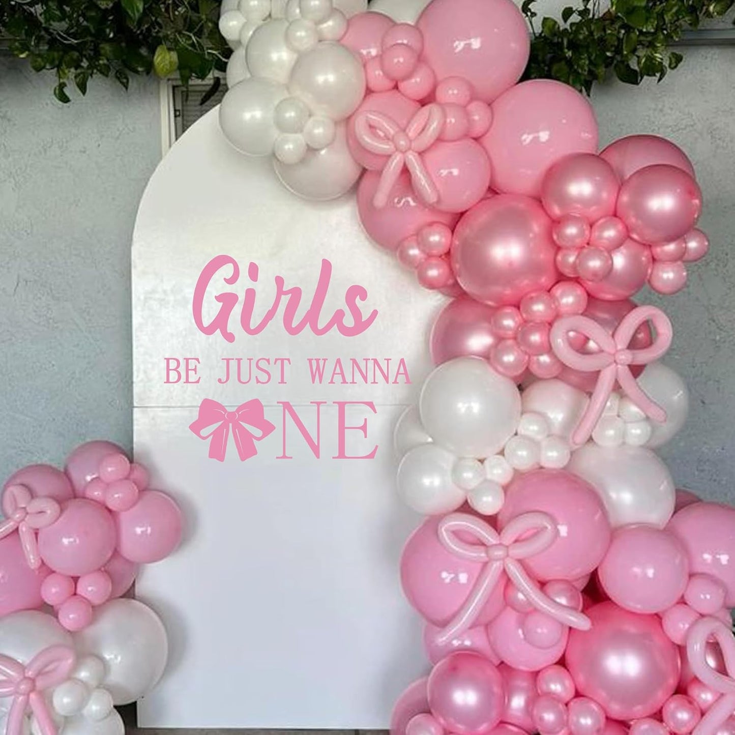 Girls Just Wanna Be One Decal - First Birthday Party Decorations Wall Decals, Sweet Girls 1st Birthday Party Supplies Wall Sticker, Pink Bow Sign Balloon Arch and Party Backdrop Decor Stickers